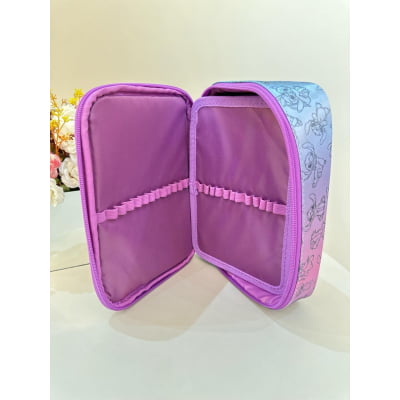 Kit Infantil Mochila rodinhas + Estojo da Lilo Stitch e Angel Roxo