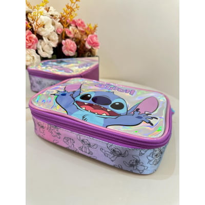 Kit Infantil Mochila rodinhas + Estojo da Lilo Stitch e Angel Roxo