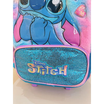 Kit Mochila C/ Rodinhas + Estojo Box Lilo Stitch e Angel Azul e Lilás
