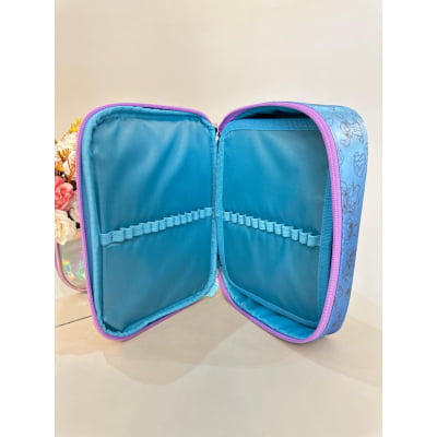 Kit Mochila C/ Rodinhas + Estojo Box Lilo Stitch e Angel Azul e Lilás