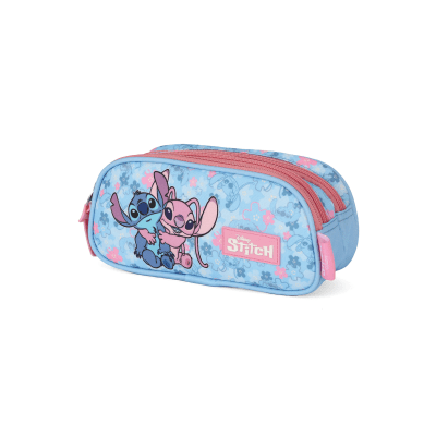 Kit Mochila C/ Rodinhas + Estojo da Lilo Stitch e Angel Rosa