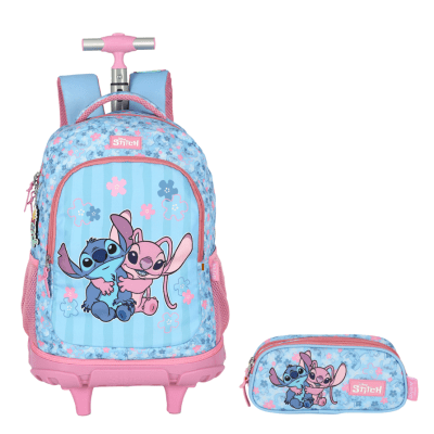 Kit Mochila C/ Rodinhas + Estojo da Lilo Stitch e Angel Rosa Kit Mochila C/ Rodinhas + Estojo da Lilo Stitch e Angel Rosa