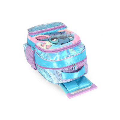Kit Mochila C/ Rodinhas + Lancheira  Lilo Stitch e Angel Azul e Lilás