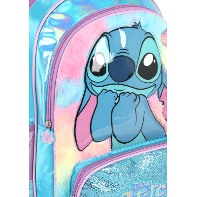 Kit Mochila C/ Rodinhas + Lancheira Lilo Stitch e Angel Azul e Lilás
