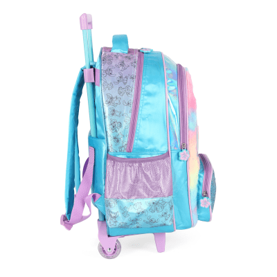 Kit Mochila C/ Rodinhas + Lancheira Lilo Stitch e Angel Azul e Lilás