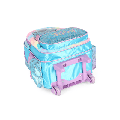 Kit Mochila C/ Rodinhas + Lancheira Lilo Stitch e Angel Azul e Lilás