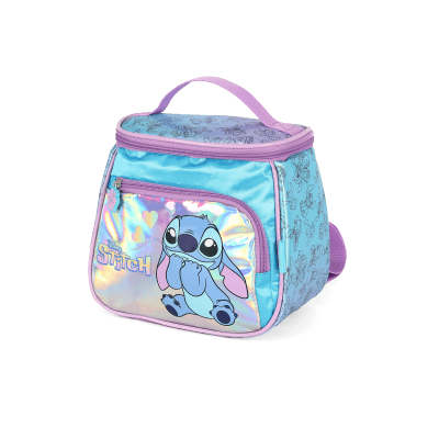 Kit Mochila C/ Rodinhas + Lancheira Lilo Stitch e Angel Azul e Lilás