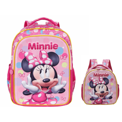 Kit Mochila Costas Tam.16 e Lancheira Térmica Infantil da Minnie Rosa Colorida