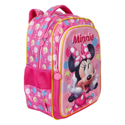 Kit Mochila Costas Tam.16 e Lancheira Térmica Infantil da Minnie Rosa Colorida