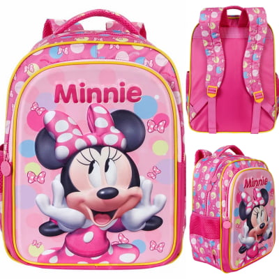 Kit Mochila Costas Tam.16 e Lancheira Térmica Infantil da Minnie Rosa Colorida