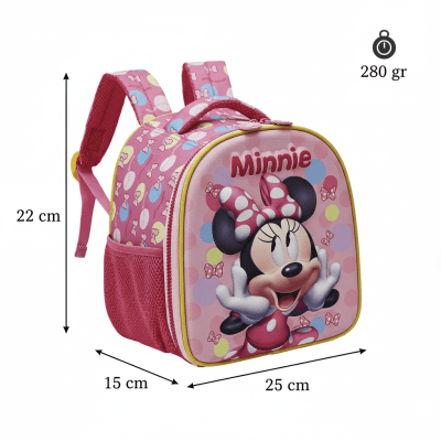 Kit Mochila Costas Tam.16 + Lancheira Térmica e Estojo box Infantil da Minnie Rosa Colorida