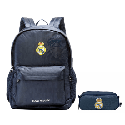 Kit Mochila de Costas B07 Esportiva e Estojo Duplo do Real Madrid