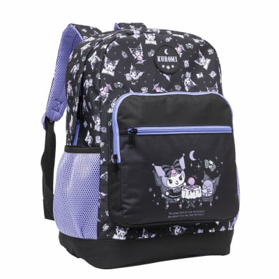 Kit Mochila de Costas Escolar 43cm e Estojo Duplo Juvenil Kuromi College
