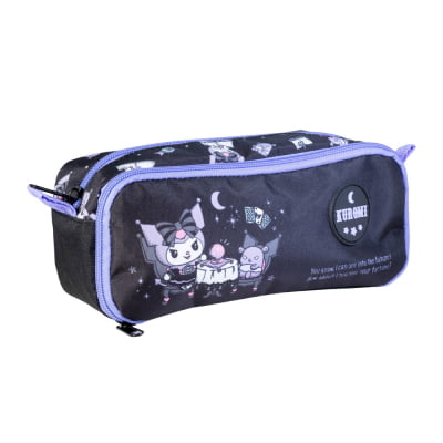 Kit Mochila de Costas Escolar 43cm e Estojo Duplo Juvenil Kuromi College