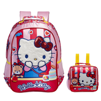 Kit Mochila de Costas Escolar + Lancheira da Hello Kitty