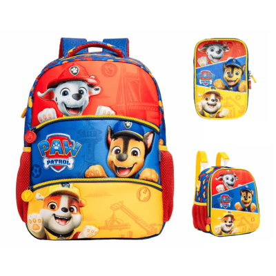 Kit Mochila de Costas Escolar Tam. 14 + Lancheira Térmica e Estojo Box da Patrulha Canina SE