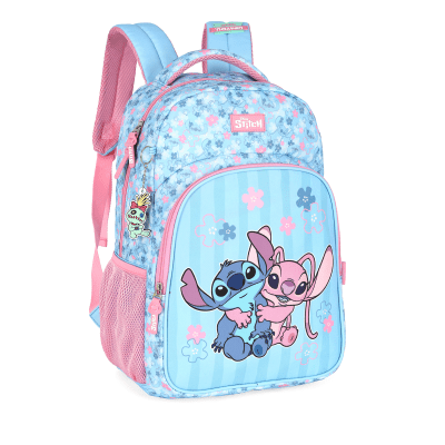 Kit Mochila De Costas + Estojo Triplo da Lilo Stitch e Angel Rosa