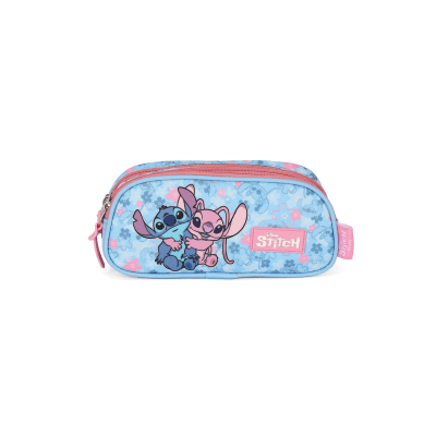 Kit Mochila De Costas + Estojo Triplo da Lilo Stitch e Angel Rosa