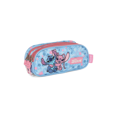 Kit Mochila De Costas + Estojo Triplo da Lilo Stitch e Angel Rosa