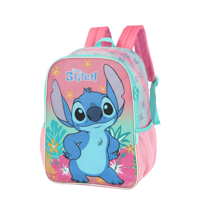 Kit Mochila De Costas Grande Reforçada + Lancheira da Lilo Stitch e Angel Rosa