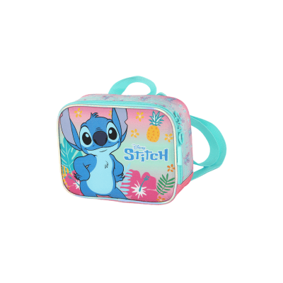 Kit Mochila De Costas Grande Reforçada + Lancheira Térmica + Estojo Simples da Lilo Stitch e Angel Rosa