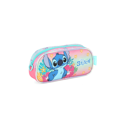 Kit Mochila De Costas Grande Reforçada + Lancheira Térmica + Estojo Simples da Lilo Stitch e Angel Rosa