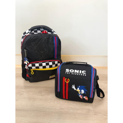 Kit Mochila De Costas + Lancheira Térmica do Sonic Preta