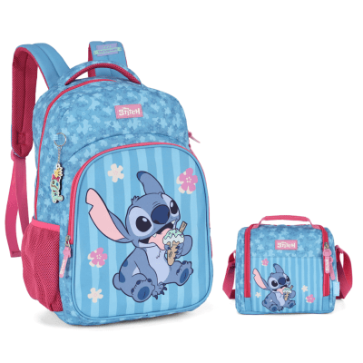 Kit Mochila De Costas + Lancheira Térmica da Lilo Stitch e Angel Pink Kit Mochila De Costas + Lancheira Térmica da Lilo Stitch e Angel Pink
