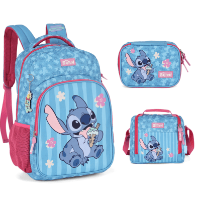 Kit Mochila De Costas + Lancheira Térmica + Estojo Box da Lilo Stitch e Angel Pink Kit Mochila De Costas + Lancheira Térmica + Estojo Box da Lilo Stitch e Angel Pink