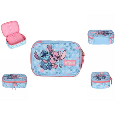 Kit Mochila De Costas +Lancheira Térmica + Estojo Box da Lilo Stitch e Angel Rosa