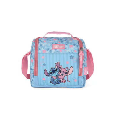 Kit Mochila De Costas + Lancheira Térmica + Estojo Triplo da Lilo Stitch e Angel Rosa