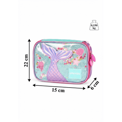 Kit Mochila de Costas Média + Estojo Box Holográfica da Sereia C/ Paetê