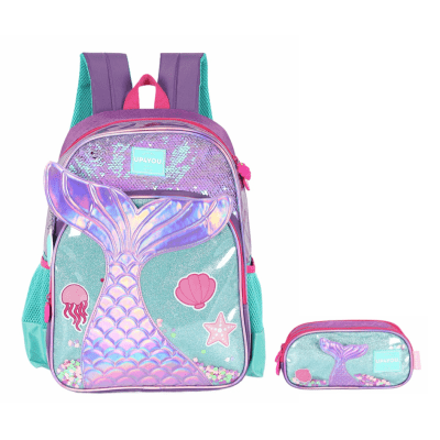 Kit Mochila de Costas Média + Estojo Triplo Infantil Holográfica Sereia C/ Paetê Kit Mochila de Costas Média + Estojo Triplo Infantil Holográfica Sereia C/ Paetê