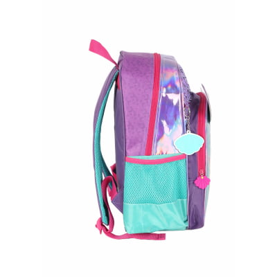 Kit Mochila de Costas Média + Lancheira Térmica Infantil Holográfica Sereia C/ Paetê