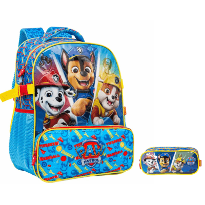 Kit Mochila de Costas Tam. 14 C/ Capuz e Estojo Duplo Escolar da Patrulha Canina S2