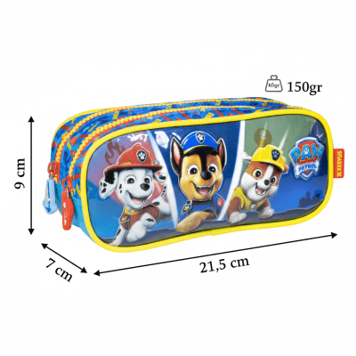 Kit Mochila de Costas Tam. 14 C/ Capuz e Estojo Duplo Escolar da Patrulha Canina S2