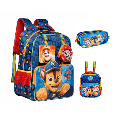 Kit Mochila de Costas Tam. 16 + Lancheira Térmica e Estojo Duplo Escolar da Patrulha Canina Y