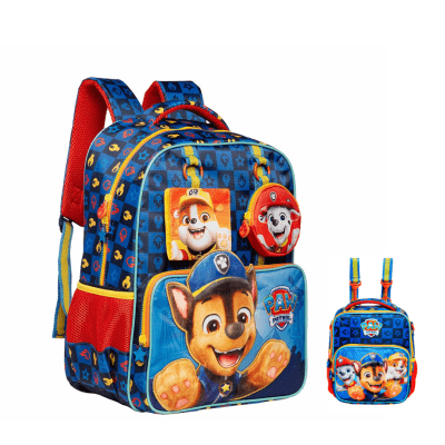 Kit Mochila de Costas Tam. 16 + Lancheira Térmica e Estojo Duplo Escolar da Patrulha Canina Y
