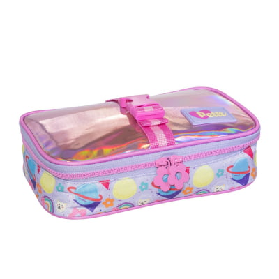 Kit Mochila de Costas Tam.17 e Estojo Box Tween Cosmic Cat On My Way!