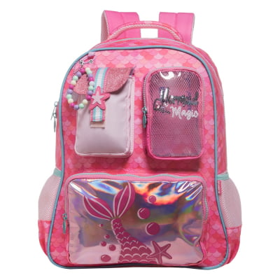 Kit Mochila de Costas Tam. 17  e Estojo Triplo Tween Sereia On My Way!