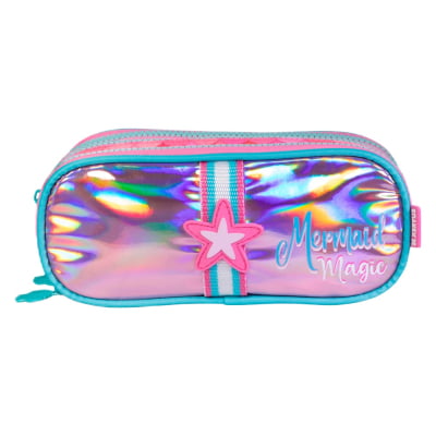 Kit Mochila de Costas Tam. 17  e Estojo Triplo Tween Sereia On My Way!