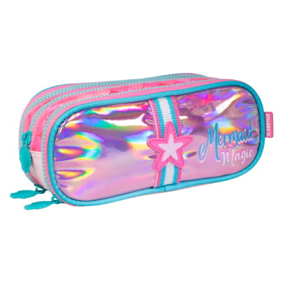 Kit Mochila de Costas Tam. 17  e Estojo Triplo Tween Sereia On My Way!