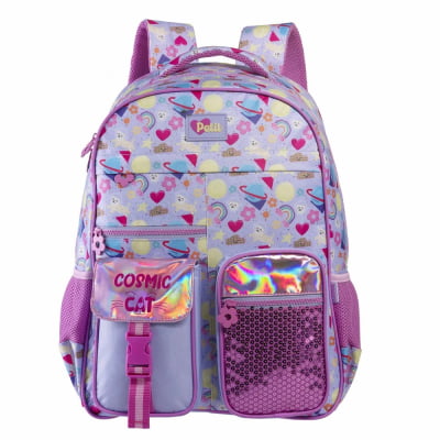 Kit Mochila de Costas Tam.17 + Lancheira Térmica e Estojo Box Tween Cosmic Cat On My Way!