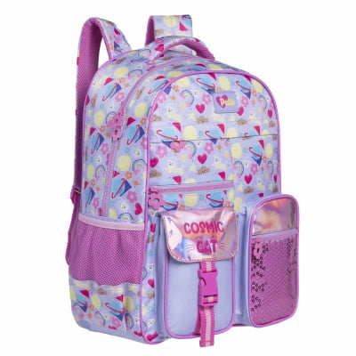 Kit Mochila de Costas Tam.17 + Lancheira Térmica e Estojo Box Tween Cosmic Cat On My Way!