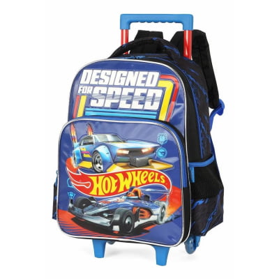 Kit Mochila De Rodinha E Costas + Estojo Box do Hot Wheels Designed For Speed Azul