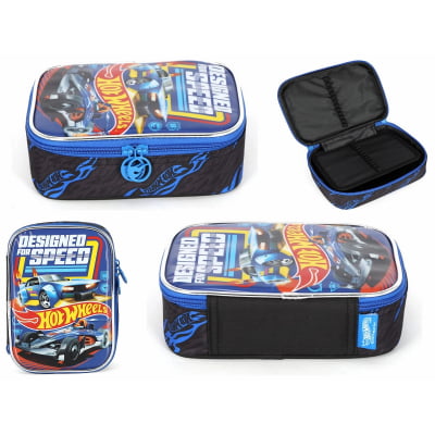 Kit Mochila De Rodinha E Costas + Estojo Box do Hot Wheels Designed For Speed Azul