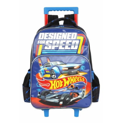 Kit Mochila De Rodinha E Costas + Garrafinha Em Aço Inóx Hot Wheels Designed For Speed Azul