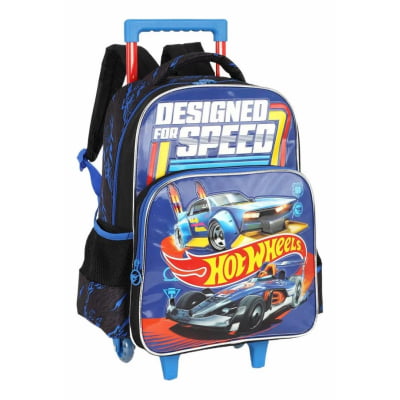 Kit Mochila De Rodinha E Costas + Lancheira Térmica + Estojo Box do Hot Wheels Designed For Speed Azul