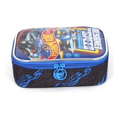 Kit Mochila De Rodinha E Costas + Lancheira Térmica + Estojo Box do Hot Wheels Designed For Speed Azul