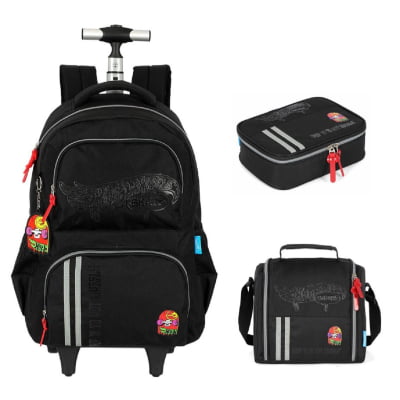 Kit Mochila De Rodinha E Costas + Lancheira Térmica + Estojo Box do Hot Wheels Skate Cinza Kit Mochila De Rodinha E Costas + Lancheira Térmica + Estojo Box do Hot Wheels Skate Cinza